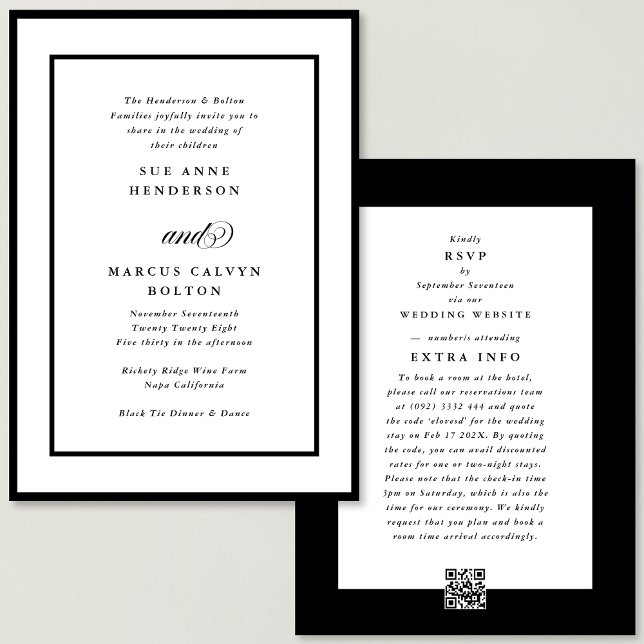 Invitation Ampersand noir tout en un Mariage de détails RSVP (Créateur téléchargé)