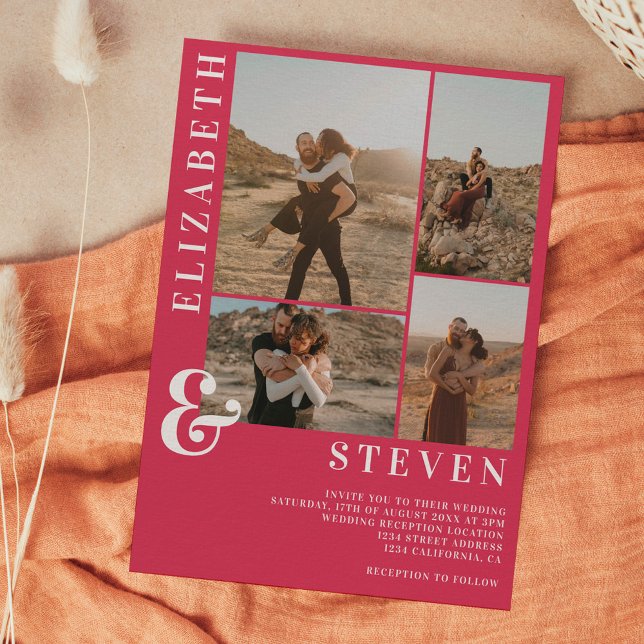 Invitation Amperseur magenta moderne et 5 mariage de grille p (Créateur téléchargé)