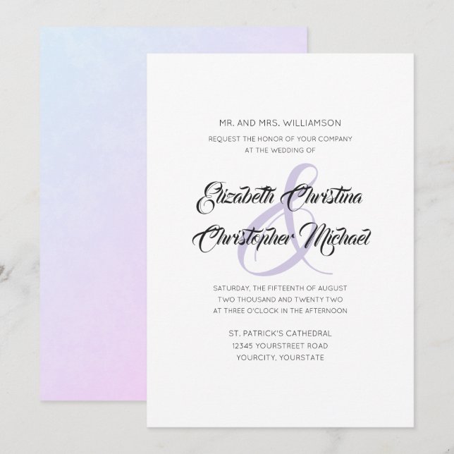 Invitation Amplitude simple et élégante Lilac Ampersand (Devant / Derrière)