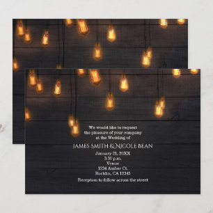 Invitation Ampoules suspendues vintage en bois rustique pour 