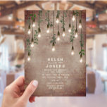 Invitation Ampoules vintages Mariage botanique en brique rust<br><div class="desc">Lumières Edison vintages avec verdure botanique accrochées au-dessus de l'arrière - plan en brique patiné.</div>