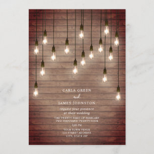 Invitation Ampoules vintages Mariage en bois