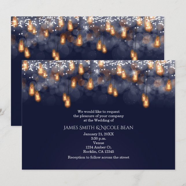 Invitation Ampoules vintages pendantes Mariage rustique (Devant / Derrière)