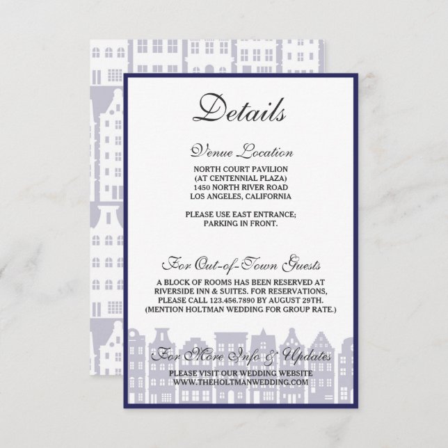 Invitation Amsterdam Canal Houses Dutch Mariage Details Card (Devant / Derrière)