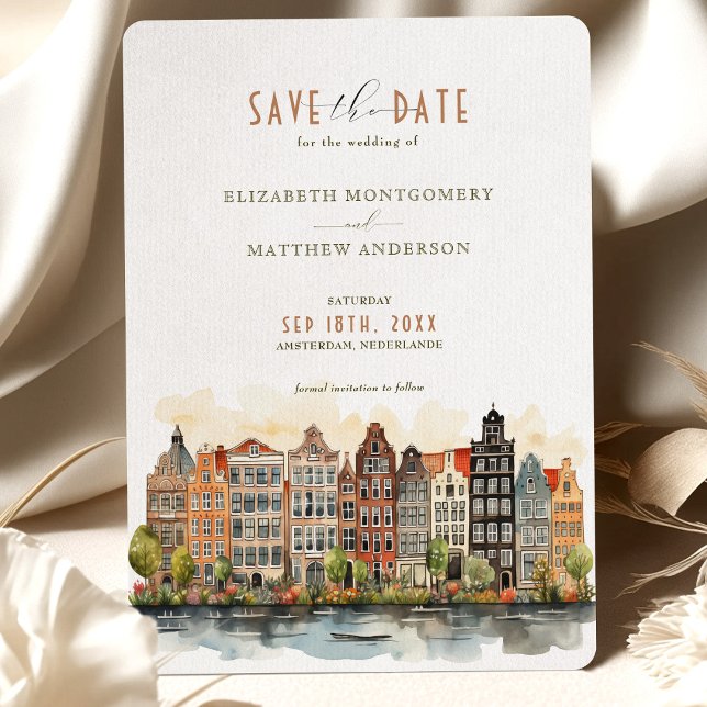 Invitation Amsterdam Skyline Nederlande Save-the-Date (Créateur téléchargé)