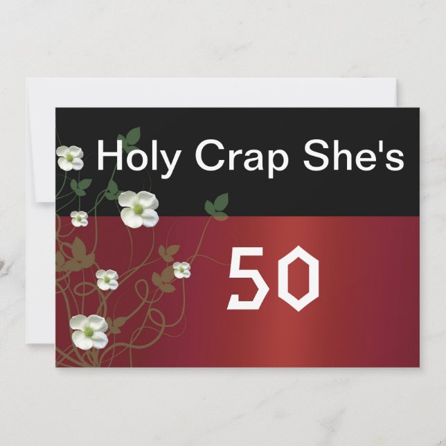 Invitation Amusant 50e anniversaire, Fleurs blanches, Invitat (Devant)