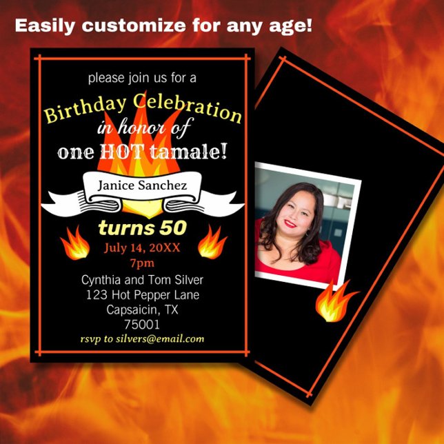 Invitation Amusant 50e anniversaire "Hot Tamale" drôle photo (Spice up a 50th birthday with this fun, sassy Hot Tamale birthday party invitation!)