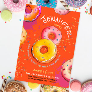 Invitation Amusant 8ème Gâteau Donut Orange Sucré pour Enfant