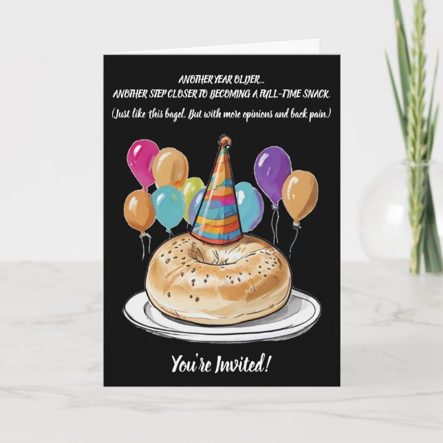 Invitation Amusant Bagel Anniversaire avec Vibes de fête (Devant)