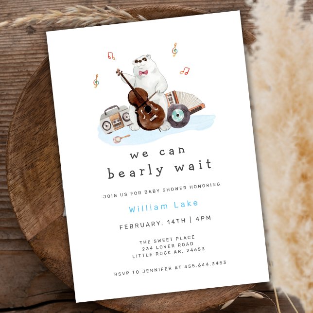 Invitation Amusant Bearly Wait Musicien Polaire Ours Baby sho (Fun Bearly Wait Musician Polar Bear Baby Shower Invitation)