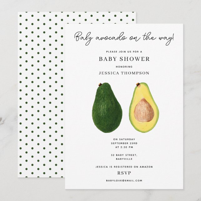Invitation Amusant bébé Avocado sur le chemin Baby shower (Devant / Derrière)
