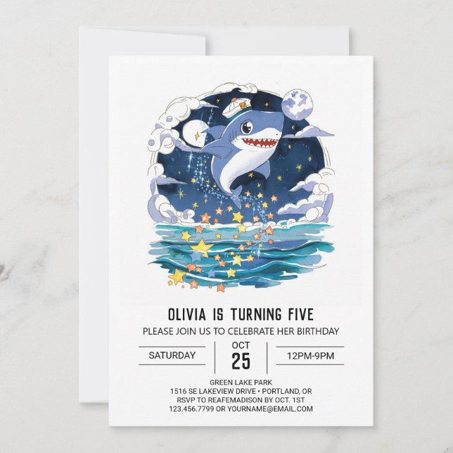 Invitation Amusant Blue Pastel Requin Anniversaire (Devant)