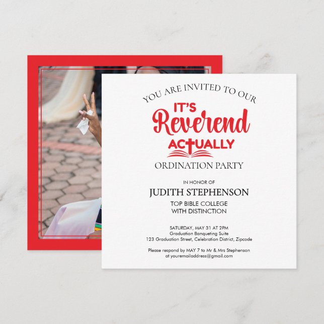 Invitation Amusant C'EST RÉVÉREND EN FAIT Fête d'ordination (Devant / Derrière)