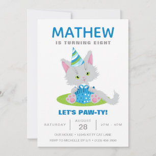 Invitation Amusant Chat Party Kitten Ballons Anniversaire de