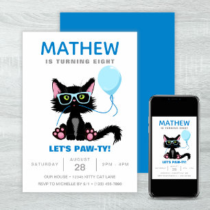 Invitation Amusant Chat Party Kitten Ballons Anniversaire de