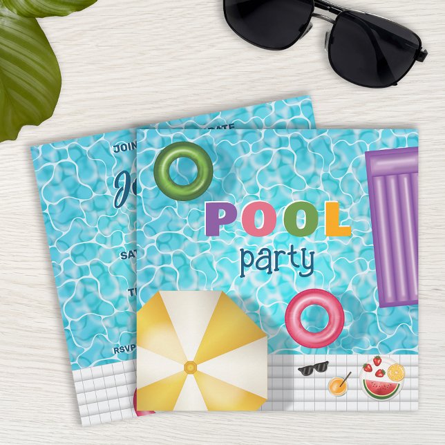 Invitation Amusant Coloré Piscine d'été Fête Anniversaire (Créateur téléchargé)