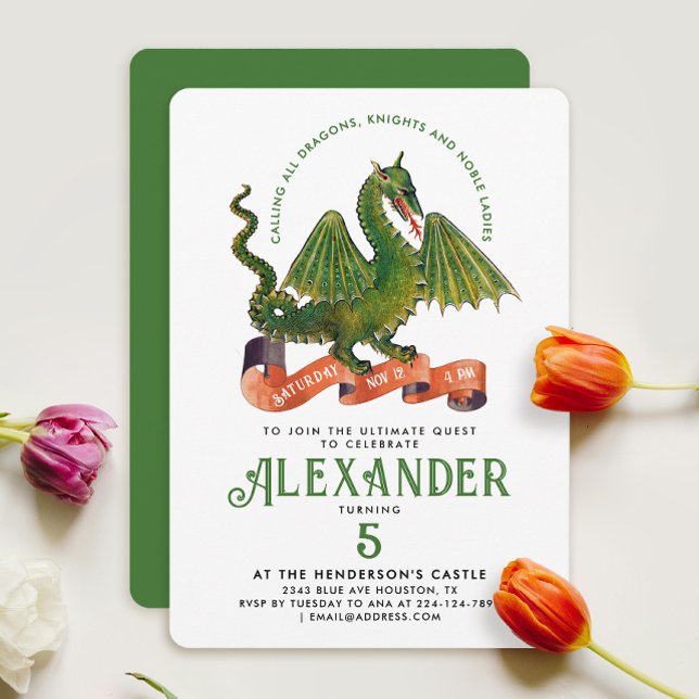 Invitation Amusant Cute Médiévale Green Dragon Knight Quest K (Créateur téléchargé)