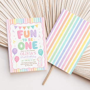 Invitation Amusant d'être un : Pastel Rainbow Stripes 1er Ann