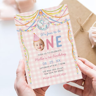 Invitation Amusant d'être une fille photo colorée pour son 1e