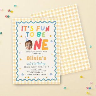 Invitation Amusant d'être une photo Gingham 1er anniversaire