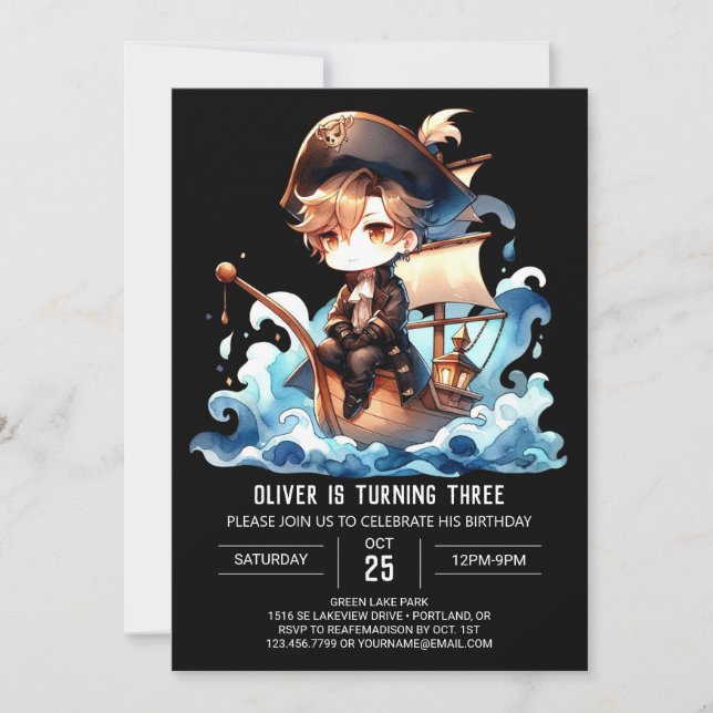 Invitation Amusant Elegant Pirate Anniversaire (Devant)