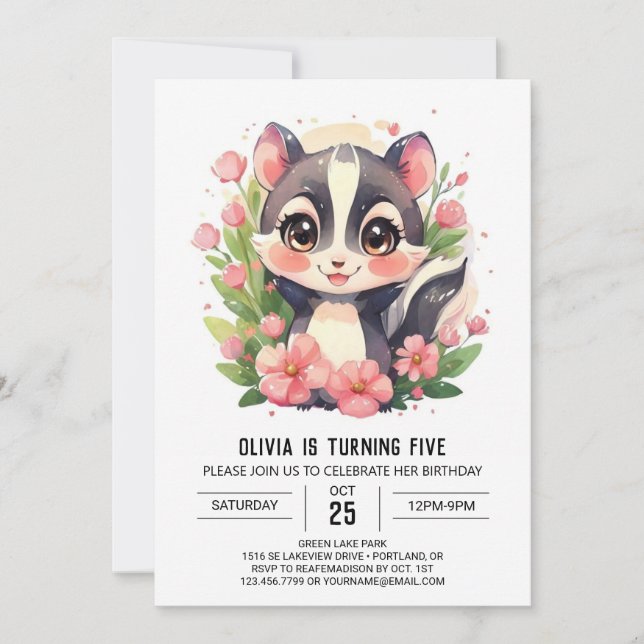 Invitation Amusant Elegant Skunk Anniversaire (Devant)