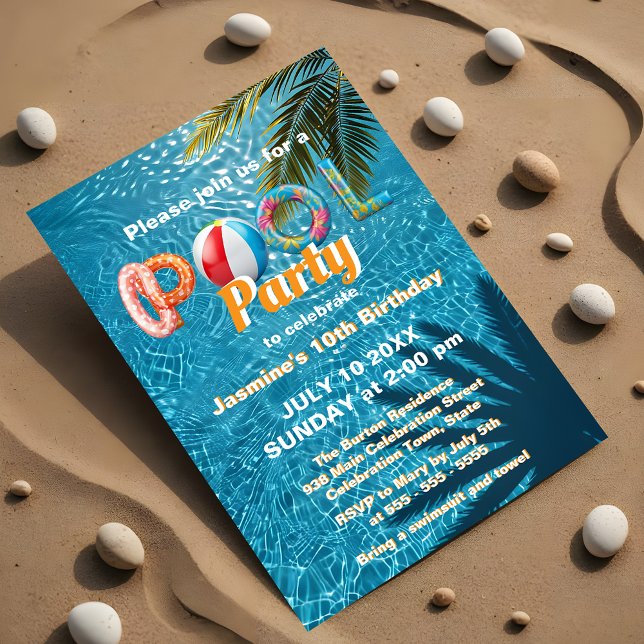 Invitation Amusant Été Ludique Vibrant Fête de Piscine Tropic (Créateur téléchargé)