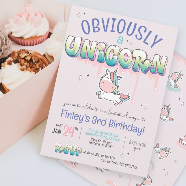 Invitation Amusant Évidemment une licorne Arc-en-ciel fille a (Cute Obviously A Unicorn funny Kawaii pink purple rainbow graffiti girly birthday party invitation)