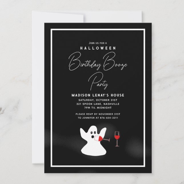 Invitation Amusant Fantôme Halloween Booze Anniversaire (Devant)