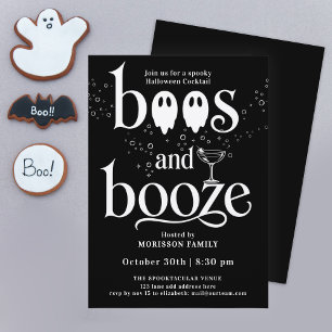 Invitation Amusant Halloween Cocktail Fantômes Typo Noir Blan
