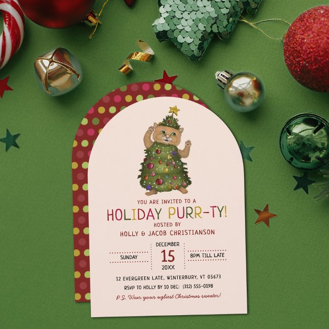 Invitation Amusant jeu de chat rouge Noël Arbre de Noël Fête (Créateur téléchargé)