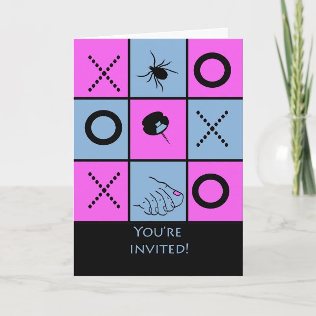 Invitation Amusant Jeu Nuit Invitation, Tick Tack Toe (Devant)