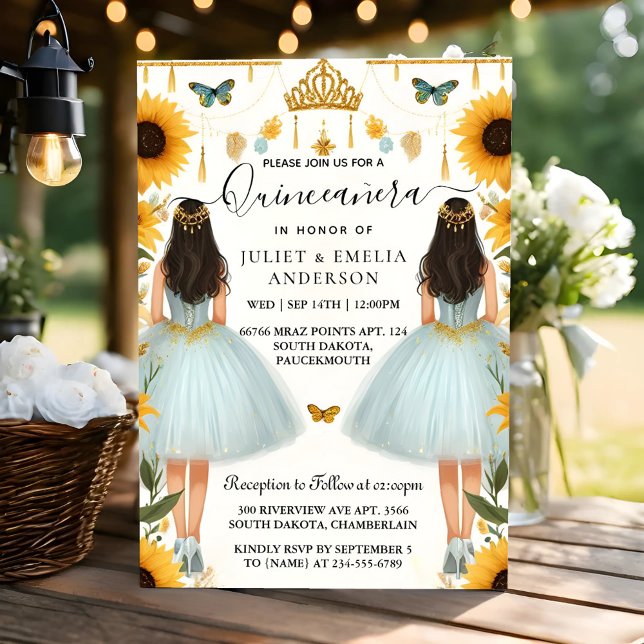 Invitation Amusant Joy Lily Twin Double Joint Quinceanera (Créateur téléchargé)