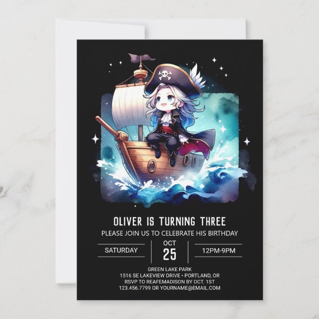 Invitation Amusant Majestic Pirate Anniversaire (Devant)