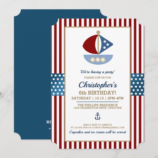 Invitation Amusant Nautique Thème Anniversaire Fête (Devant / Derrière)