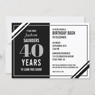 Invitation Amusant Noir et Blanc fête du 40e anniversaire