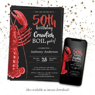 Invitation Amusant Noir Rouge 50e Anniversaire Crawfish Boil