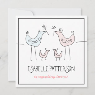 Invitation Amusant Oiseaux modernes Twin Baby Girl Shower Inv