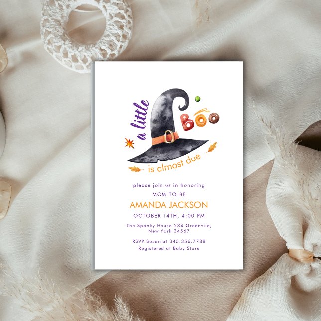 Invitation Amusant Petit Boo Est Presque Dû Sorcière Casquett (Fun Little Boo Is Almost Due Witch Hat Baby Shower Invitation)