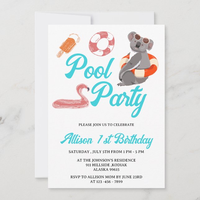 Invitation Amusant Pool Party Anniversaire (Devant)