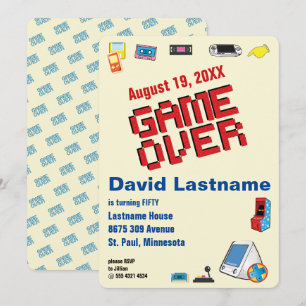 Invitation Amusant Retro Vidéo Gamer 🎮 50e anniversaire 40e