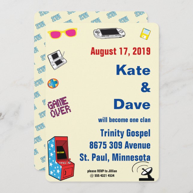 Invitation Amusant Retro Video Gamer 🎮 💍 Mariage (Devant / Derrière)