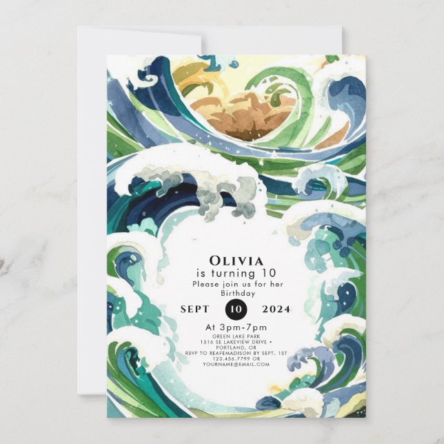 Invitation Amusant Simple Blue Ocean Waves Anniversaire (Devant)
