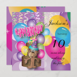 Invitation Amusant singe violet fête d'anniversaire