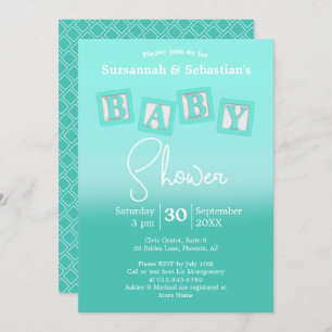 Invitation Amusant Turquoise Ombre BABY Blocks douche Invitat