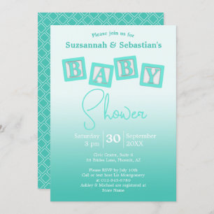 Invitation Amusant Turquoise Ombre BABY Blocks douche Invitat