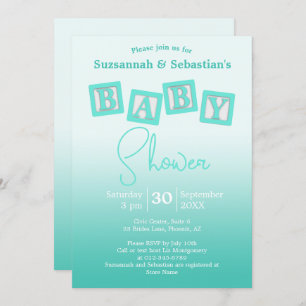 Invitation Amusant Turquoise Ombre BABY Blocks douche Invitat