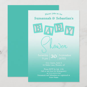 Invitation Amusant Turquoise Ombre BABY Blocks douche Invitat