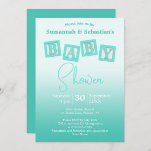 Invitation Amusant Turquoise Ombre BABY Blocks douche Invitat