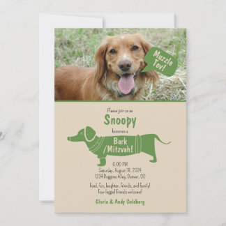 Invitation Amusant Vert Tan Pet Chien Muzzle Tov Bark Mitzvah